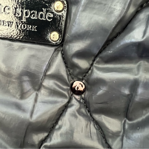 KATE SPADE Stevie Black Quilted Nylon Patent Leather Studded Shoulder Bag Tote - Picture 14 of 15